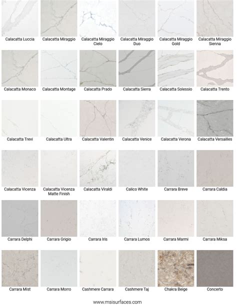 calacatta quartz color chart